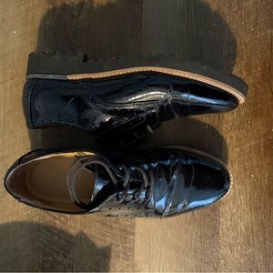 Franco Sarto Glossy Black Lace-Up Loafers